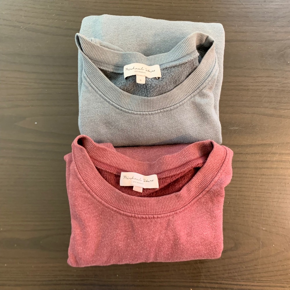 Michael Stars Lot of 2 Womens Small 3/4 Puff Sleeve Sweatshirts Blue Mauve USA
